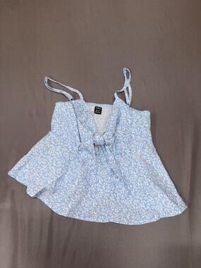 Shein Tank Top Strappy Floral Print Ruffle Hem Women's XXS Blue Flowy NWOT
